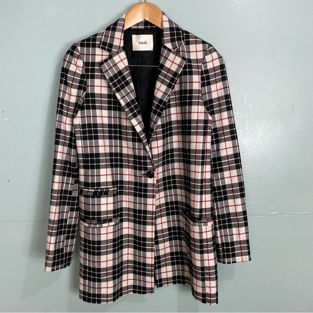 Suoli Tartan Plaid‎ Red Black White Blazer Jacket Sz IT 40